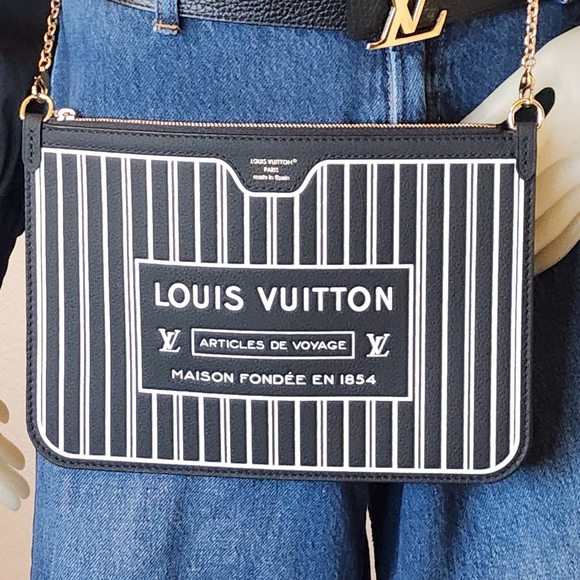 BNEW LOUIS VUITTON NEVERFULL REVERSIBLE INSIDE OUT POCHETTE POUCH BLACK WHITE - Picture 5 of 17